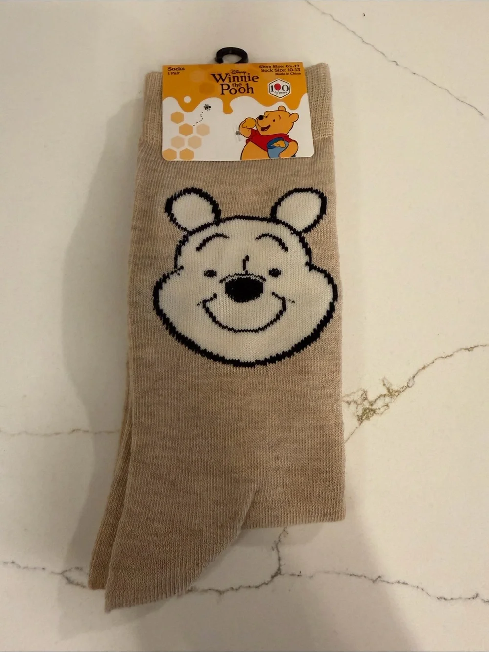 NWT Disney Winnie the Pooh Crew Socks - Beige / Tan (Brand New)